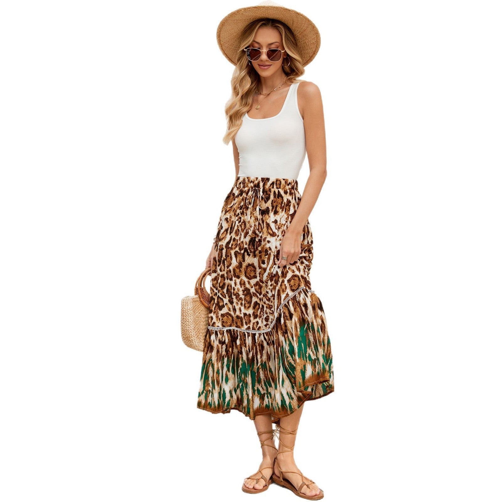 Damen Maxi-Rock mit animalischem Print und raffinierter Volant R&B