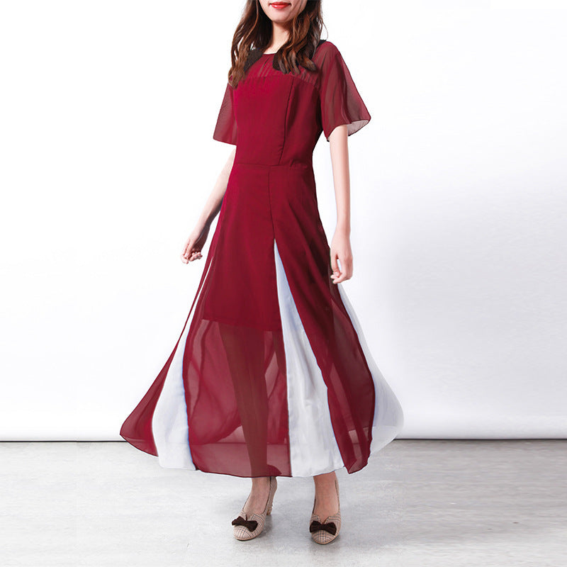 Damen Maxi-Langarmkleid mit transparenten Ärmeln und seitlichem Schlitz R&B