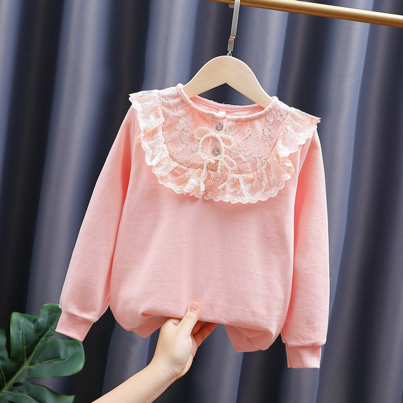 Mädchen Sweatshirt mit romantischem Spitzenkragen R&B