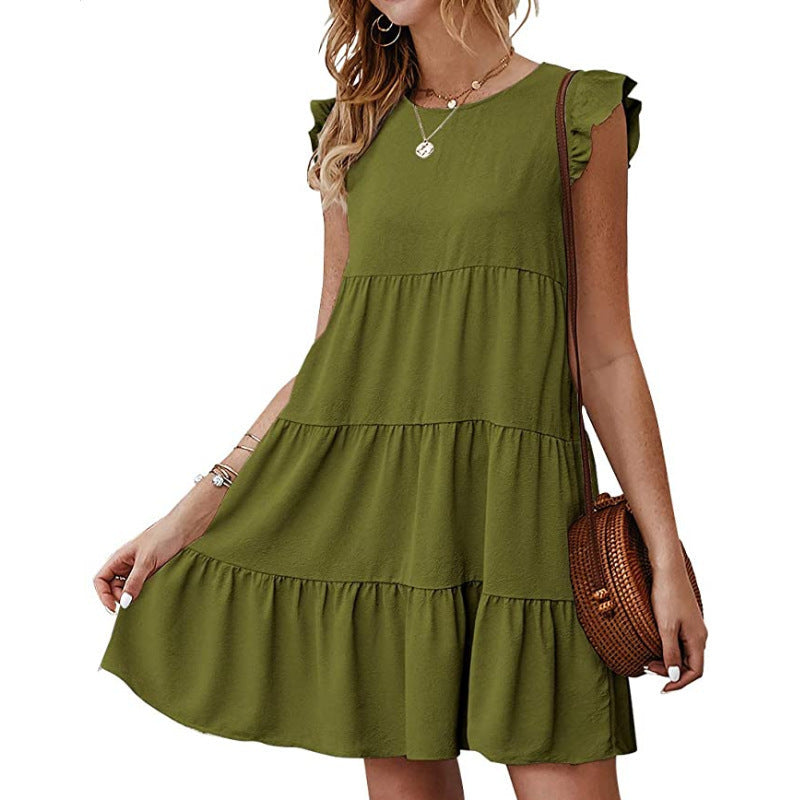 Damen Baumwollkleid mit Volant-Detail und lockerem Schnitt R&B