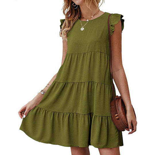 Damen Baumwollkleid mit Volant-Detail und lockerem Schnitt R&B
