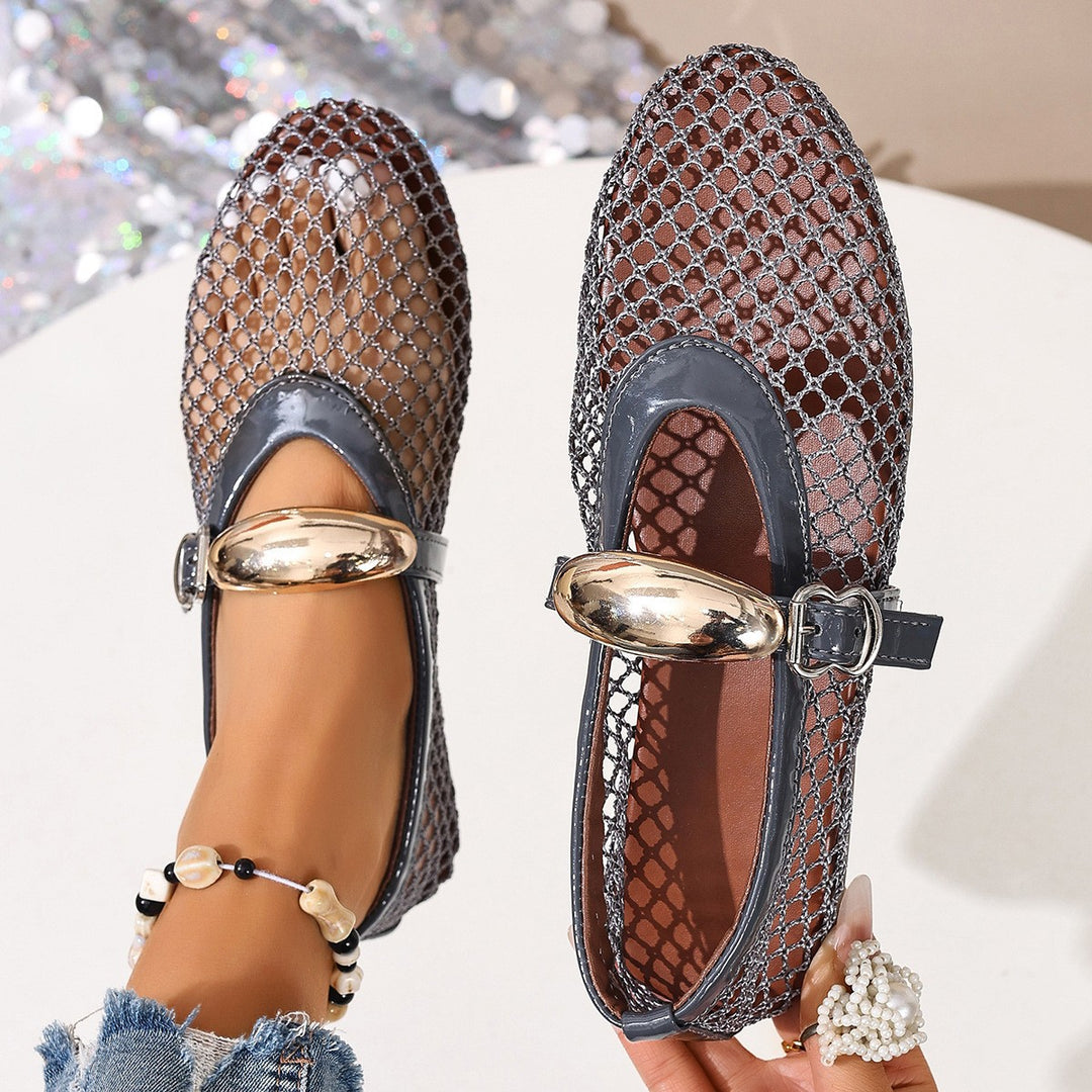Damen elegante Netzschuhe mit goldenen Schnallen R&B
