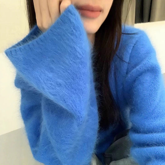 Damen Flauschiger Pullover mit überschnittenen Schultern und weitem Schnitt R&B