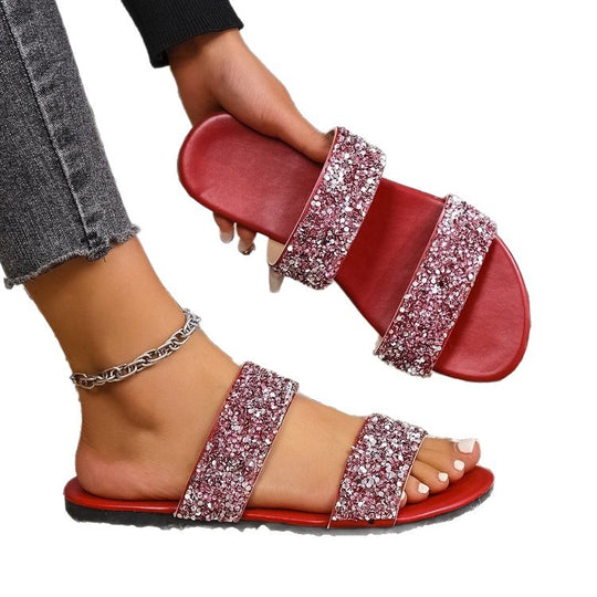 Damen komfortable Glitzer-Sandalen mit breiten Riemen R&B
