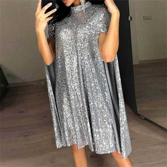 Damen elegantes glitzerndes Abendkleid mit weitem Schnitt und schimmerndem Look R&B