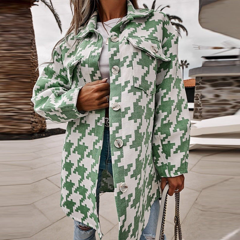 Damen Langarm-Shirtjacke im Chevron-Muster mit praktischen Taschen R&B