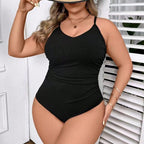 Damen Einteiler Badeanzug mit raffiniertem Rippenmuster R&B