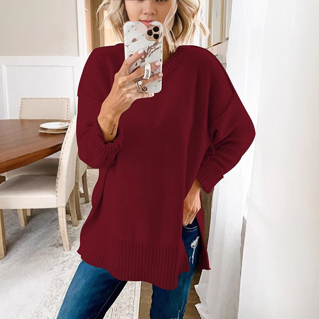 Damen Lässiger Pullover mit strukturierter Oberfläche und längerem Schnitt R&B
