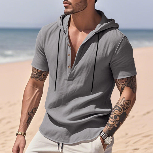 Herren lässiges Kapuzenshirt mit Knopfleiste und modischem Design R&B
