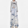 Damen Weite Jeanshose im kreativen Kunstdesign R&B