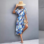 Damen Maxi-Kleid mit fließendem Schnitt und bindbarem Taillengürtel R&B