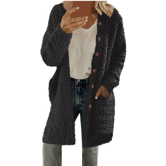 Damen Oversized Fleecejacke mit Knopfdetails und praktischen Taschen R&B