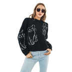 Damen Strickpullover mit verspieltem Katzenmotiv und lässigem Schnitt R&B