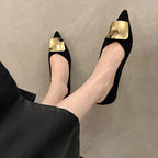 Damen elegante High-Heel Ballerinas mit stilvollem Goldakzent R&B