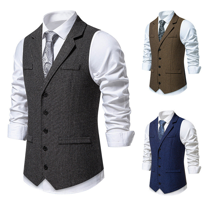 Herren elegante Anzugweste mit feinem Fischgrätmuster R&B
