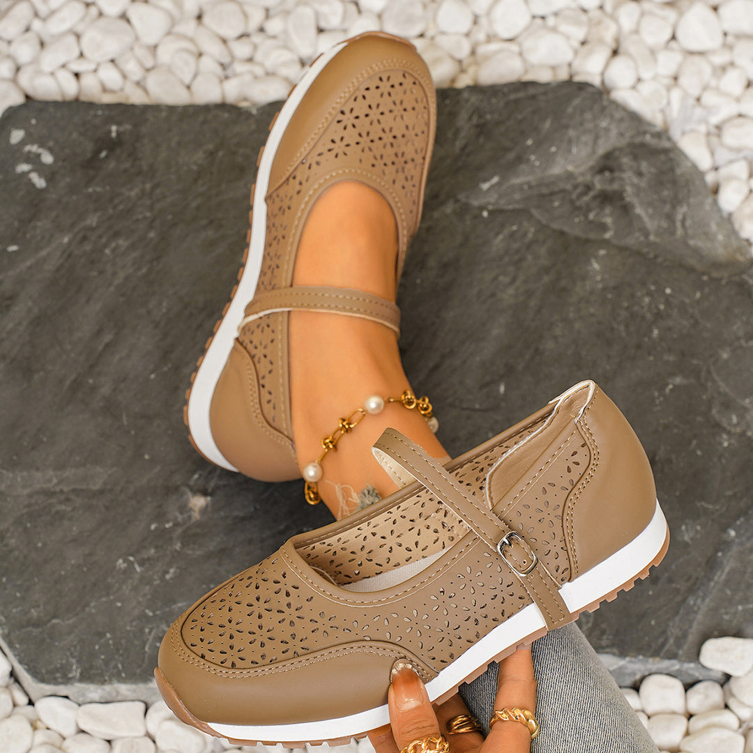 Damen Ballerina-Schuhe mit atmungsaktivem Lochmuster und verstellbarem Riemen R&B