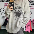 Damen Oversized Strickpullover mit auffälligem Spinnenmuster R&B