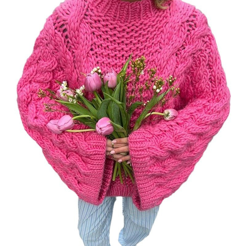 Damen Grobstrickpullover mit übergroßen Ärmeln R&B