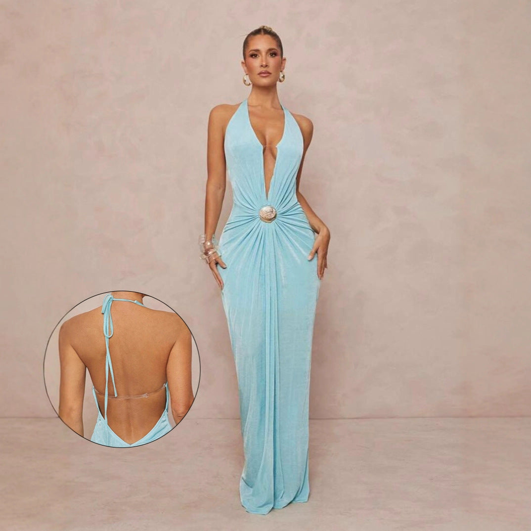 Damen Glamouröses Abendkleid mit tiefem V-Ausschnitt und eleganter Drapierung R&B
