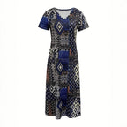 Damen Maxikleid mit geometrischem Muster und V-Ausschnitt R&B