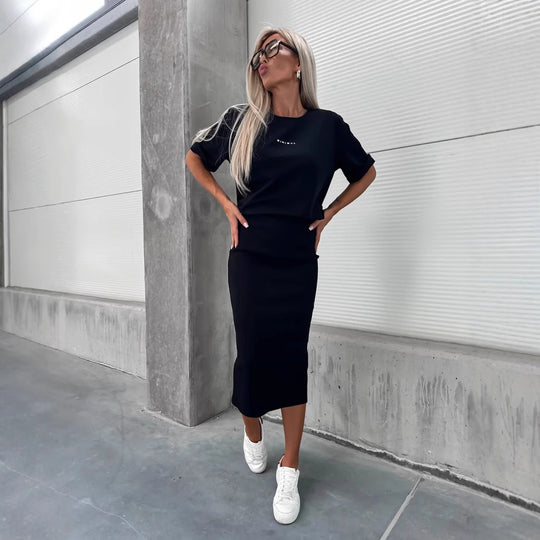 Damen modisches Oberteil und Rock-Set in strukturiertem Stoff R&B