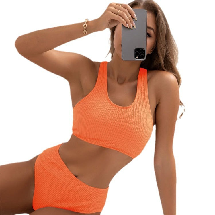 Damen Sport Bikini-Set mit hohem Taillenschnitt und strukturiertem Oberteil R&B