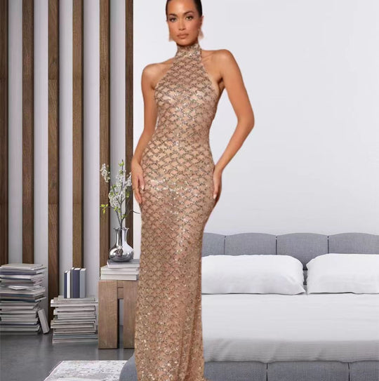 Damen Elegantes Abendkleid im Bodycon-Stil mit schimmerndem Paillettenbesatz R&B