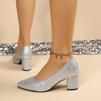 Damen Glitzernde Blockabsatz-Pumps R&B