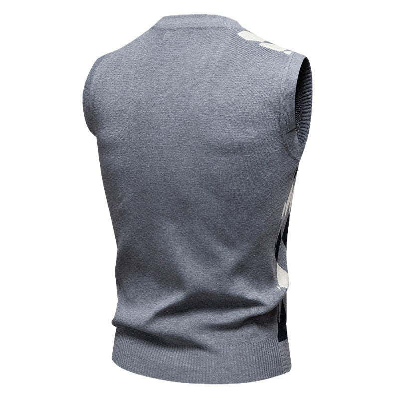 Herren ärmellose Strickweste mit Rauten-Muster R&B