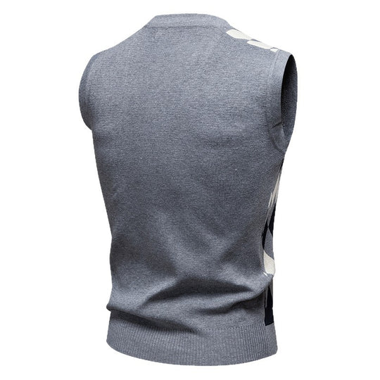 Herren ärmellose Strickweste mit Rauten-Muster R&B