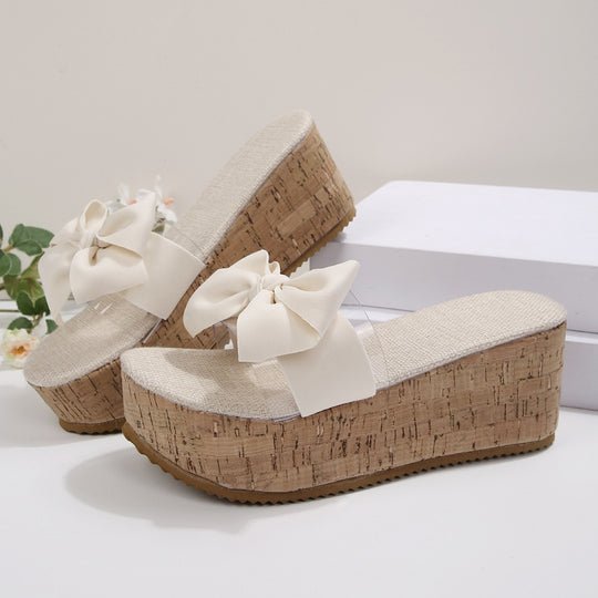 Damen Plateau-Pantoletten mit elegantem Schleifen-Design und komfortabler Korksohle R&B