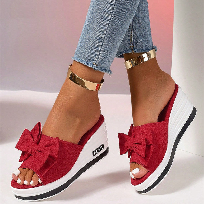Damen Plateausandalen mit modischer Schleifenapplikation und komfortabler Sohle R&B