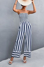 Damen Jumpsuit mit gestreiftem Oberteil und weitem Bein R&B