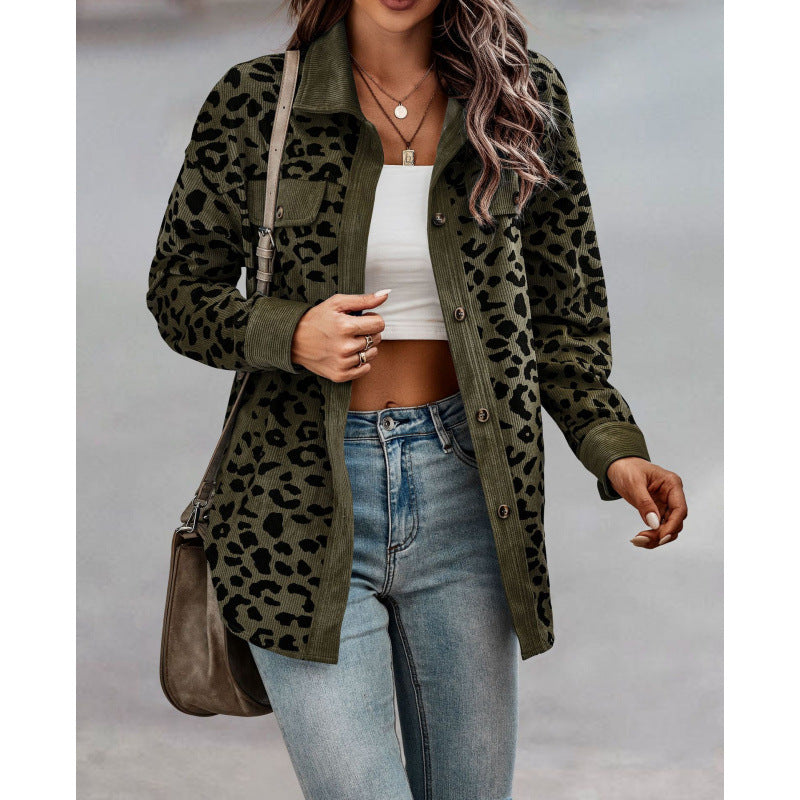 Damen tierisches Print-Langarm-Hemdjacke mit aufgesetzten Taschen R&B