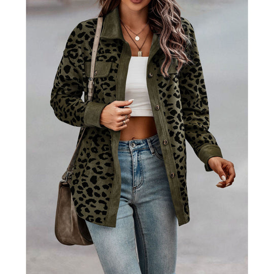 Damen tierisches Print-Langarm-Hemdjacke mit aufgesetzten Taschen R&B
