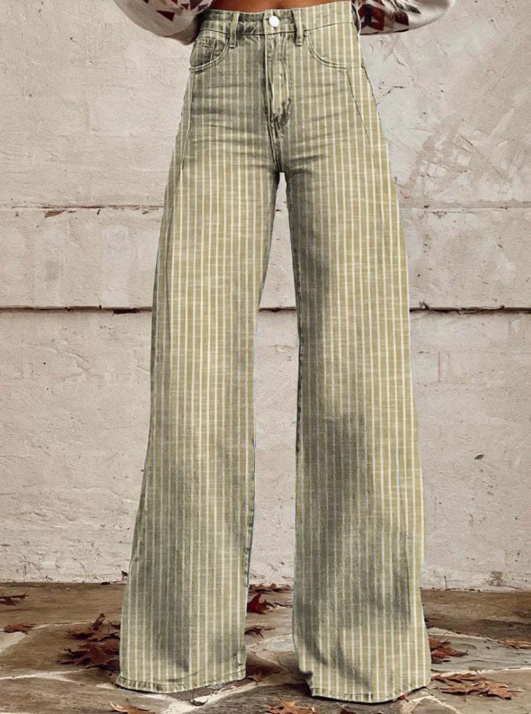 Damen Hoch geschnittene Wide-Leg Jeans mit moderner Streifenoptik R&B