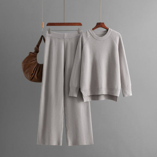 Damen lässiges Strick-Lounge-Set mit weitem Oberteil und bequemen Hosen R&B