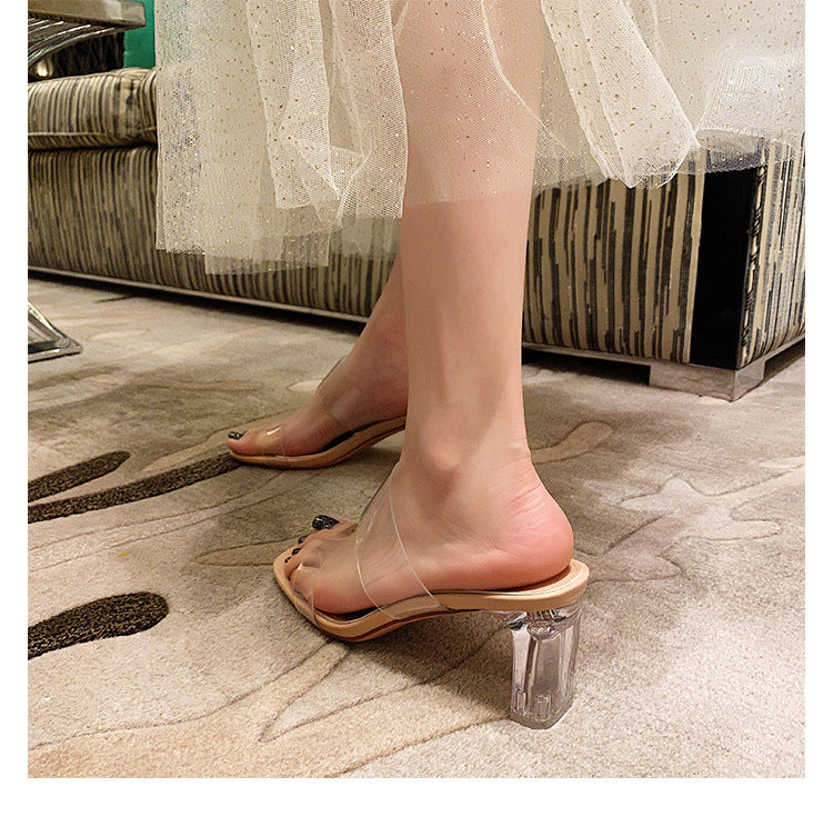 Damen elegante transparente Blockabsatz-Sandalen R&B