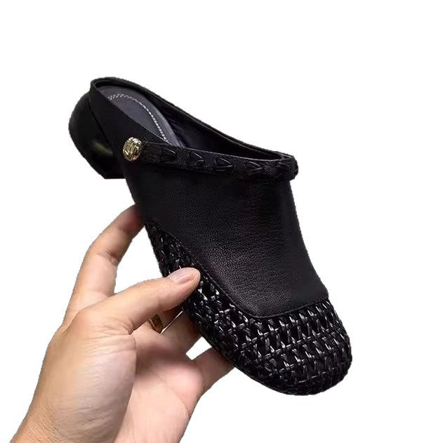 Damen modische Mules mit dekorativer Korb-Optik R&B