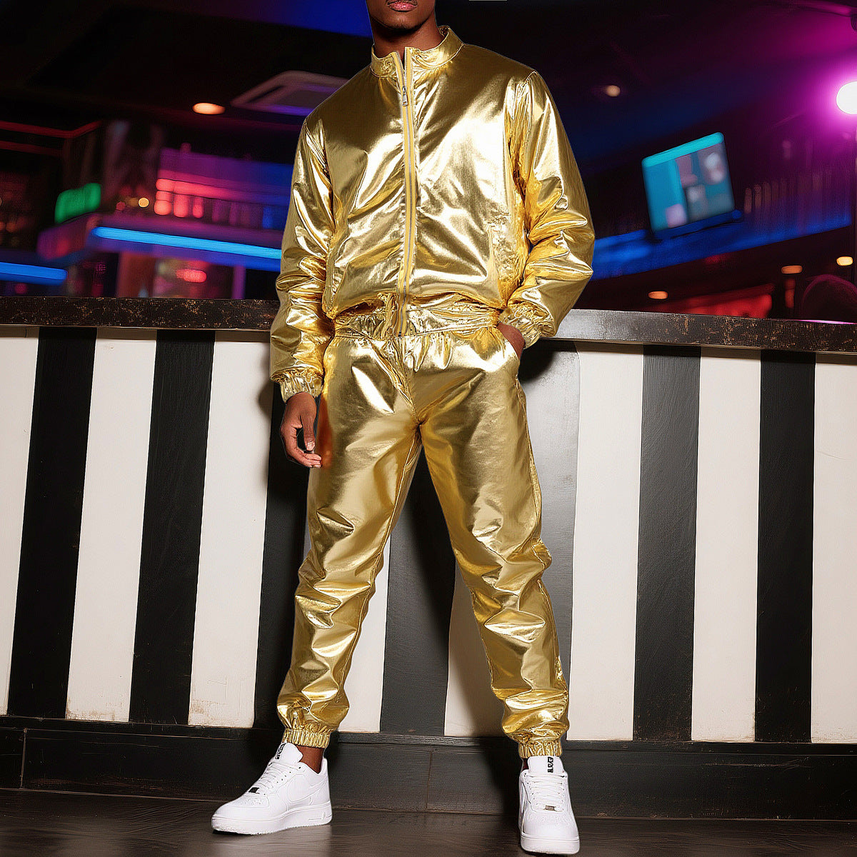 Herren nan ultraleichte reflektierende Windjacke mit Stehkragen und durchgehendem Reißverschluss R&B