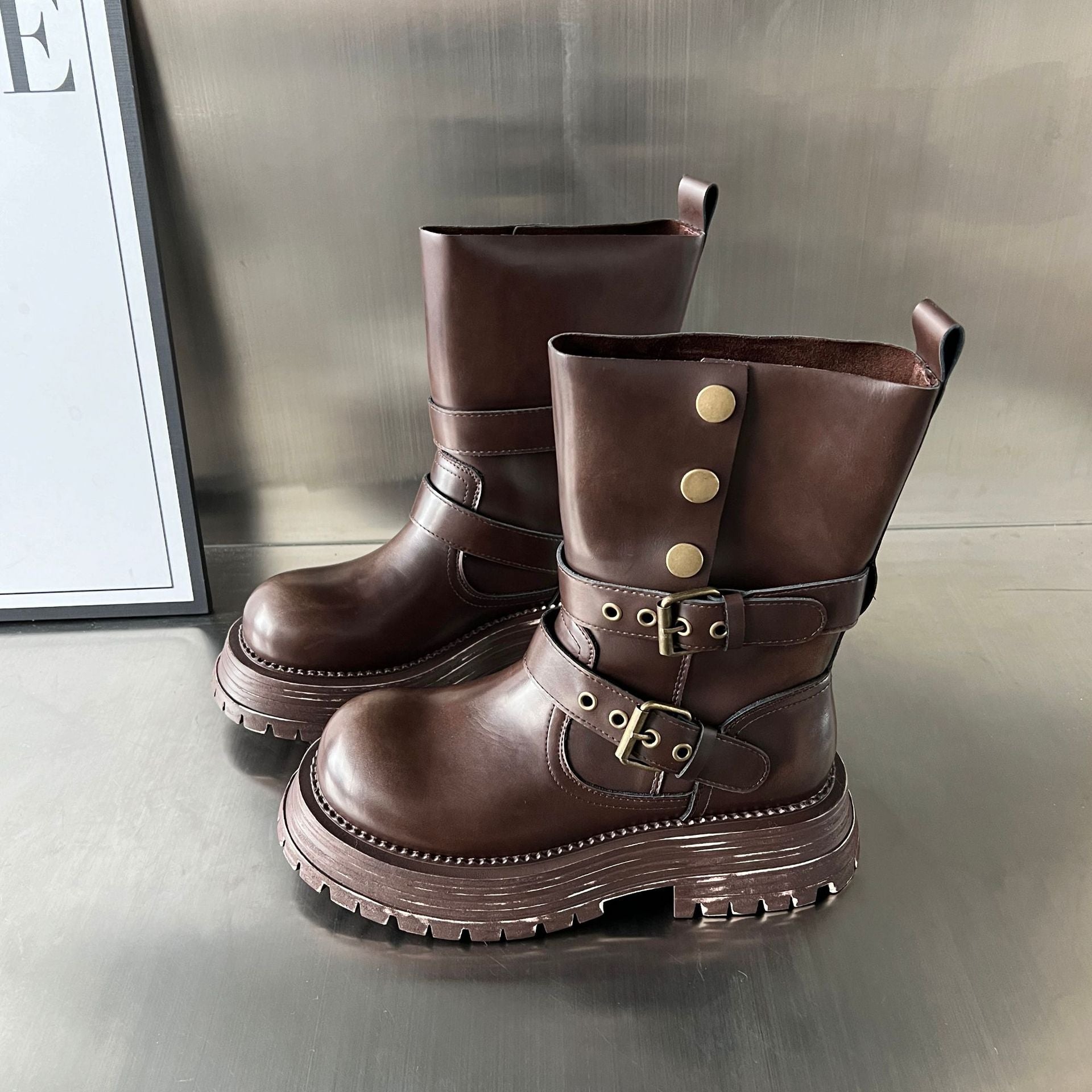 Damen Biker-Stiefel mit modischer Schnallenverarbeitung und robustem Profil R&B