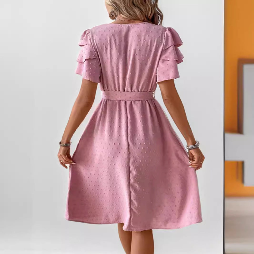 Damen Midi-Kleid mit schickem V-Ausschnitt und voluminösen Rüschensäumen R&B