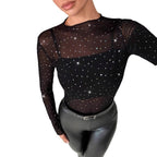 Damen Funktionsshirt aus transparenter Qualität mit glitzernden Applikationen R&B