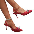 Damen Elegante Slingback-Pumps mit strassbesetztem Schleifen-Detail R&B