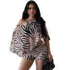 Damen Trendiges Strand-Set mit transparentem Oberteil und elastischen Shorts R&B