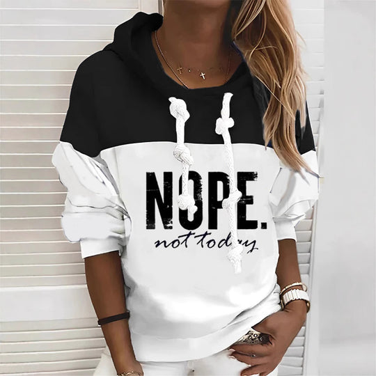Damen nan sportlich-urbaner Kapuzenpullover mit Statement-Print, markanten Kordeln und Ballonärmeln R&B