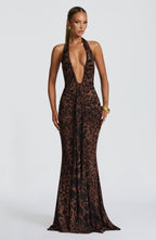 Damen Elegantes Kleid mit tiefem V-Ausschnitt und figurbetontem Schnitt R&B