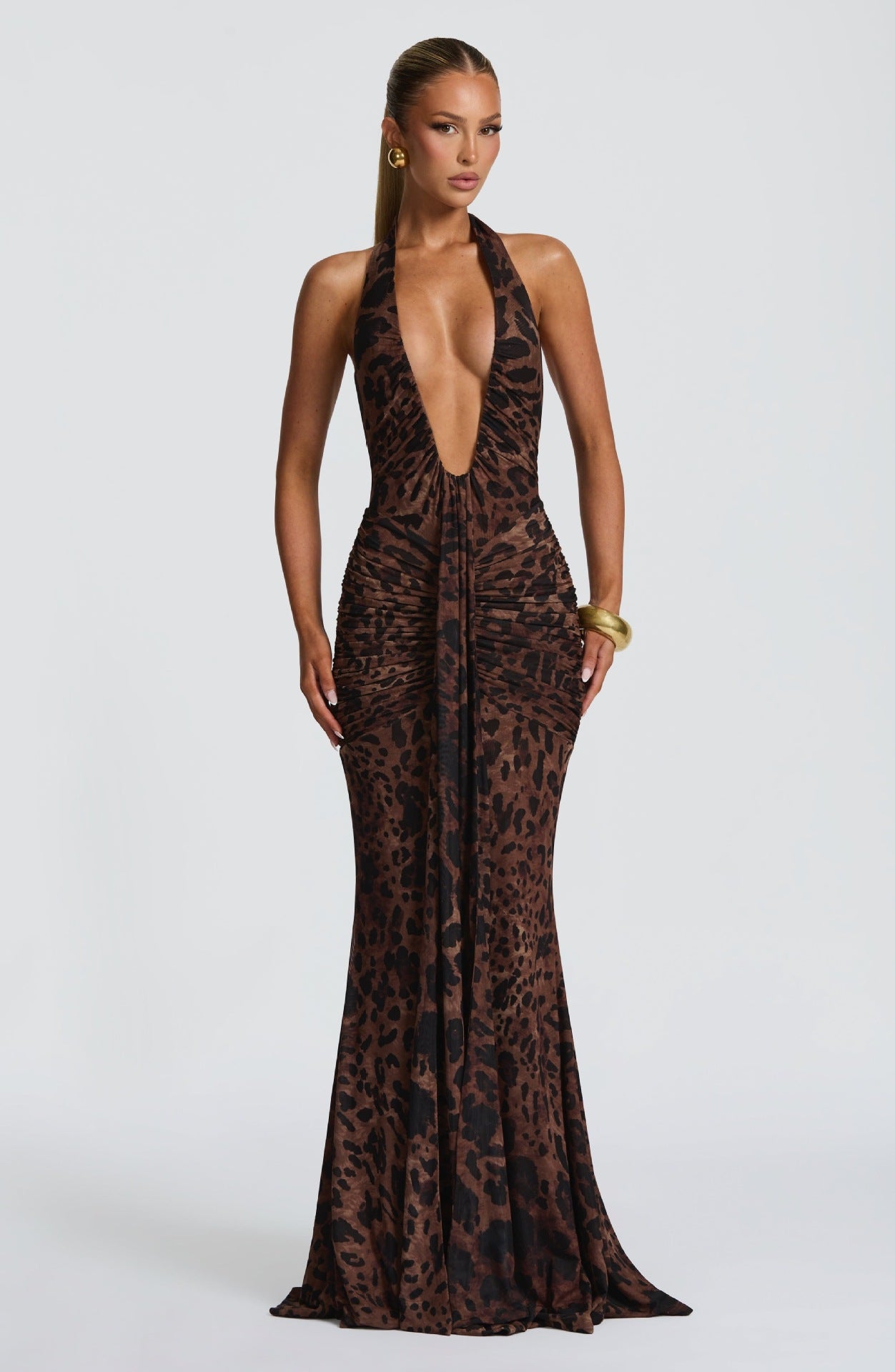 Damen Elegantes Kleid mit tiefem V-Ausschnitt und figurbetontem Schnitt R&B