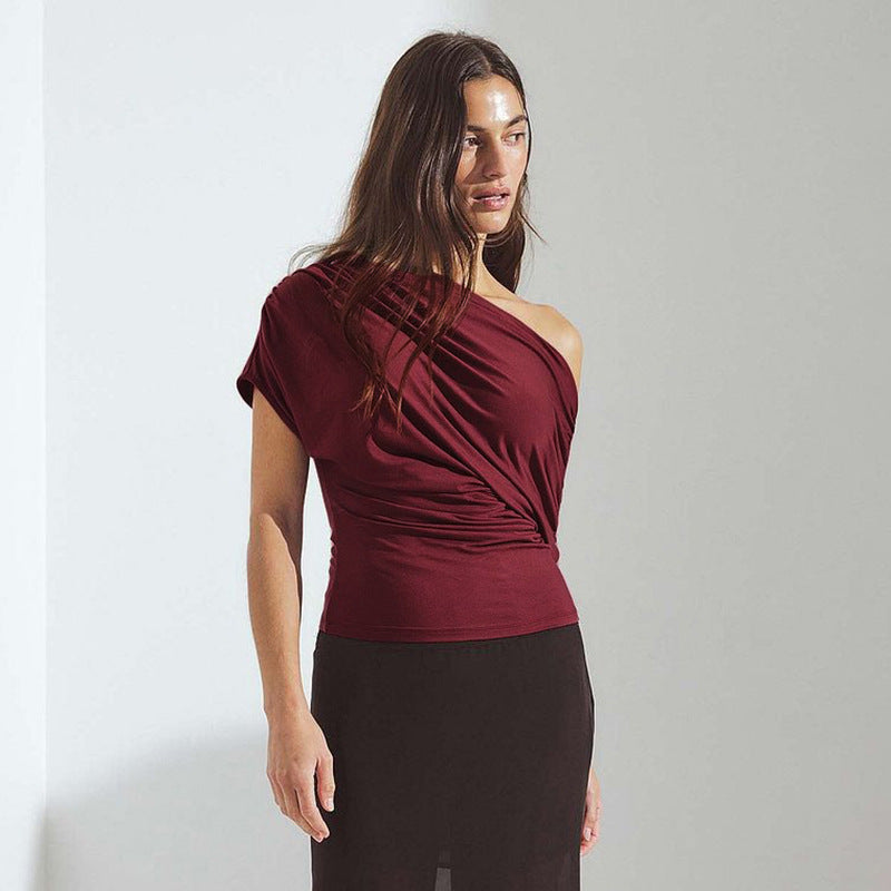 Damen asymmetrisches Wickeloberteil mit raffinierten Drapierungen R&B