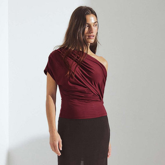 Damen asymmetrisches Wickeloberteil mit raffinierten Drapierungen R&B